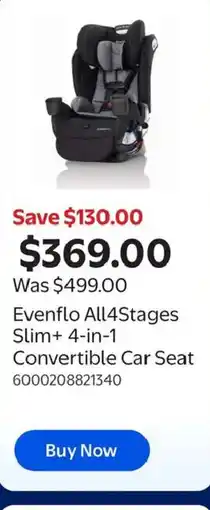 Walmart Evenflo All4Stages Slim+ 4-in-1 Convertible Car Seat offer