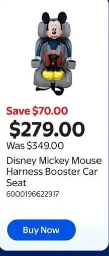 Walmart Disney Mickey Mouse Harness Booster Car Seat offer