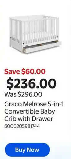 Walmart Graco Melrose 5-in-1 Convertible Baby Crib with Drawer offer
