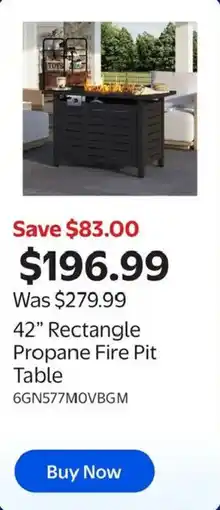 Walmart 42" Rectangle Propane Fire Pit Table offer