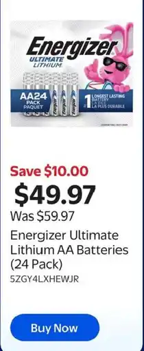 Walmart Energizer Ultimate Lithium AA Batteries offer