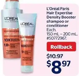 Walmart L'oreal paris hair expertise density booster shampoo or conditioner offer