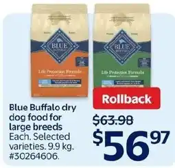 Walmart Blue Buffalo dry dog food for large breeds offer