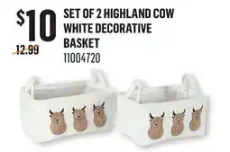 Canac Set of 2 Highland Cow White Decorative Basket offer