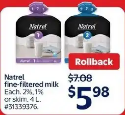 Walmart Natrel fine-filtered milk offer