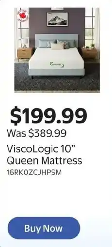 Walmart ViscoLogic 10" Queen Mattress offer