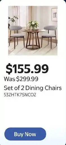 Walmart Set of 2 Dining Chairs offer