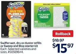 Walmart Swiffer wet, dry or duster refills or Sweep and Mop starter kit offer