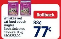 Walmart Whiskas wet cat food pouch singles offer