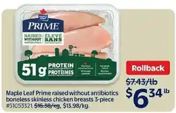 Walmart Maple Leaf Prime boneless skinless chicken breasts offer