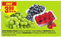 FreshCo Green Seedless Grapes or Blueberries or Strawberries offer