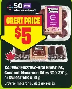 FreshCo Compliments Two-Bite Brownies, Coconut Macaroon Bites or Swiss Rolls offer