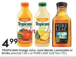 Sobeys Tropicana Orange Juice, Juice Blends, Lemonades or Drinks selected or Pure Leaf Iced Tea offer