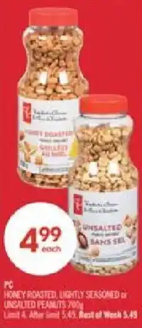 Shoppers Drug Mart PC honey roasted, lightly seasoned or unsalted peanuts offer