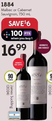 Sobeys 1884 Malbec or Cabernet Sauvignon offer