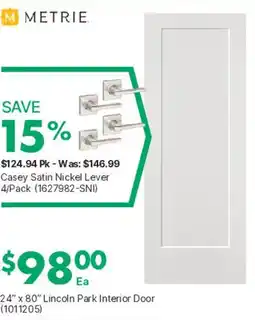 Kent Metrie Casey Satin Nickel Lever 4/Pack offer