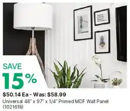 Kent Universal 48" x 97" x 1/4" Primed MDF Wall Panel offer