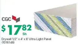 Kent CGC drywall 1/2" x 4' x 8' ultra light panel offer