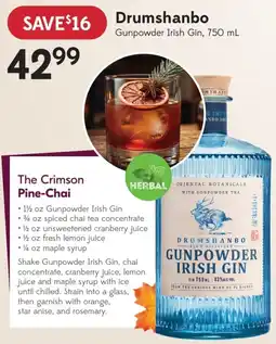 Sobeys Drumshanbo Gunpowder Irish Gin offer