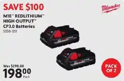 Home Hardware Milwaukee M18 REDLITHIUM HIGH OUTPUT CP3.0 Batteries offer