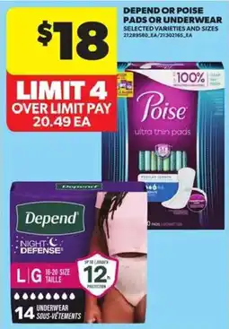 Atlantic Superstore Depend or Poise pads or underwear offer