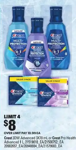 Atlantic Superstore Crest 3D White Advanced 3X70 mL or Crest Pro Health Advanced 1 L offer