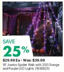 Kent 16' Jumbo Spider Web with 250 Orange and Purple LED Lights offer