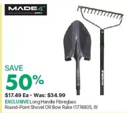 Kent Made4 Supply Long Handle Fibreglass Round-Point Shovel OR Bow Rake offer