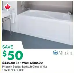 Kent Mirolin Phoenix Soaker Bathtub Gloss White offer