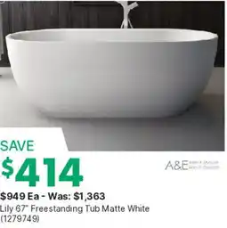 Kent A&E Lily 67" Freestanding Tub Matte White offer