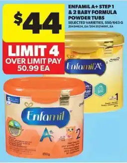 Atlantic Superstore Enfamil A+ step 1 & 2 baby formula powder tubs offer