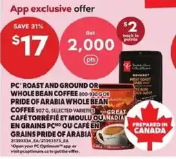 Atlantic Superstore PC roast and ground or whole bean coffee offer