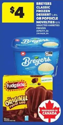 Atlantic Superstore Breyers classic frozen dessert or popsicle novelties offer
