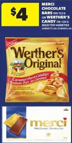 Atlantic Superstore Merci chocolate bars or Werther's candy offer