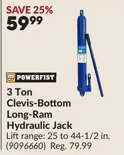 Princess Auto 3 Ton Clevis-Bottom Long-Ram Hydraulic Jack offer