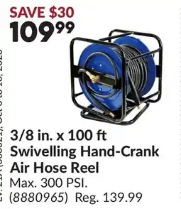 Princess Auto 3/8 in. x 100 ft Swivelling Hand-Crank Air Hose Reel offer