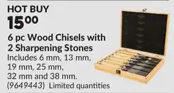 Princess Auto 6 pc Wood Chisels with 2 Sharpening Stones offer