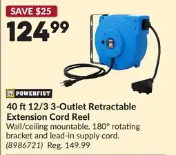 Princess Auto 40 ft 12/3 3-Outlet Retractable Extension Cord Reel offer