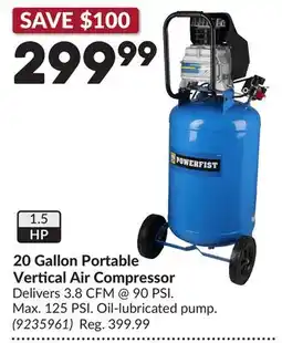 Princess Auto 20 Gallon Portable Vertical Air Compressor offer