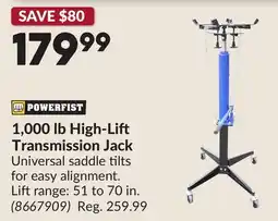 Princess Auto 1,000 lb High-Lift Transmission Jack offer