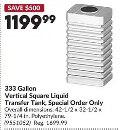 Princess Auto 333 Gallon Vertical Square Liquid Transfer Tank, Special Order Only offer