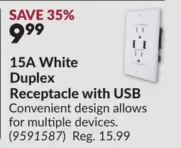 Princess Auto 15A White Duplex Receptacle with USB offer