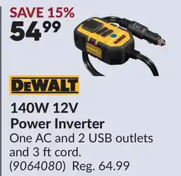Princess Auto DEWALT 140W 12V Power Inverter offer