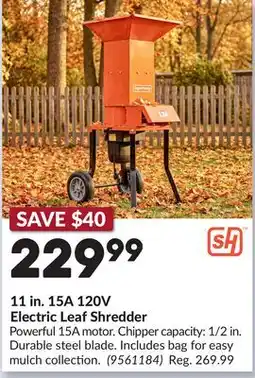 Princess Auto 11 in. 15A 120V Electric Leaf Shredder offer
