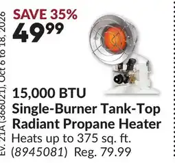 Princess Auto 15,000 BTU Single-Burner Tank-Top Radiant Propane Heater offer
