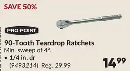 Princess Auto 90-Tooth Teardrop Ratchets offer
