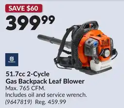 Princess Auto 51.7cc 2-Cycle Gas Backpack Leaf Blower offer