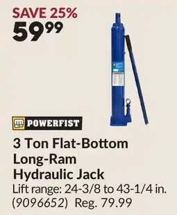 Princess Auto 3 Ton Flat-Bottom Long-Ram Hydraulic Jack offer