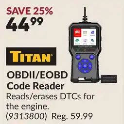 Princess Auto TITAN OBDII/EOBD Code Reader offer