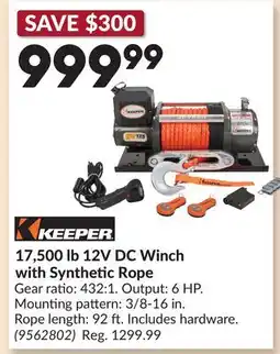 Princess Auto 17,500 lb 12V DC Winch with Synthetic Rope offer